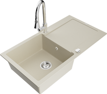 Mexen Leo granitspüle 1-becken mit abtropffläche und küchenarmatur Elia, beige - 6501-69-670101-00