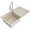 Mexen Leo Granitspüle 1-becken mit Abtropffläche und Küchenarmatur Elia, beige - 6501-69-670101-69