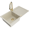 Mexen Leo Granitspüle 1-Becken mit Abtropffläche und Küchenarmatur Elia, beige - 6501-69-670101-50