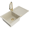 Mexen Leo Granitspüle 1-beckig mit Abtropffläche und Küchenarmatur Elia, beige - 6501-69-670101-50