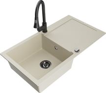 Mexen Leo granitspüle 1-becken mit abtropffläche und küchenarmatur Elia, beige - 6501-69-670101-70