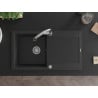 Mexen Leo Granitspüle 1-Becken mit Abtropffläche und Küchenarmatur Elia, schwarz/silber metallic - 6501-73-670101-00