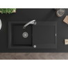 Mexen Leo Granitspüle mit 1 Becken, Abtropffläche und Küchenarmatur Elia, schwarz/silber metallic - 6501-73-670101-00