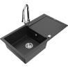 Mexen Leo Granitspüle 1-Becken mit Abtropffläche und Küchenarmatur Elia, schwarz/silber metallic - 6501-73-670101-00