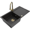 Mexen Leo Granitspüle einteilig mit Abtropfbereich und Küchenarmatur Elia, schwarz/silber metallic - 6501-73-670101-50