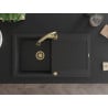 Mexen Leo Granitspüle 1-Becken mit Abtropffläche und Küchenarmatur Elia, schwarz/silber metallic - 6501-73-670101-50