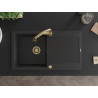 Mexen Leo Granitspüle einteilig mit Abtropfbereich und Küchenarmatur Elia, schwarz/silber metallic - 6501-73-670101-50