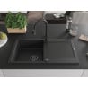 Mexen Leo Granitspüle 1-Becken mit Abtropffläche und Küchenarmatur Elia, schwarz/silber metallic - 6501-73-670101-70-B