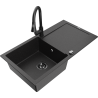 Mexen Leo Granitspüle 1-Becken mit Abtropffläche und Küchenarmatur Elia, schwarz/silber metallic - 6501-73-670101-70-B