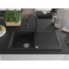 Mexen Leo Granitspüle 1-Becken mit Abtropffläche und Küchenarmatur Elia, schwarz/silber metallic - 6501-73-670101-70