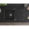 Mexen Leo Granitspüle 1-Becken mit Abtropffläche und Küchenarmatur Elia, schwarz/silber metallic - 6501-73-670101-70