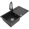 Mexen Leo Granitspüle 1-Becken mit Abtropffläche und Küchenarmatur Elia, schwarz/silber metallic - 6501-73-670101-70