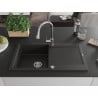 Mexen Leo Granitspüle 1-Becken mit Abtropffläche und Küchenarmatur Elia, schwarz/gold metallic - 6501-75-670101-00