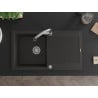 Mexen Leo Granitspüle 1-Becken mit Abtropffläche und Küchenarmatur Elia, schwarz/gold metallic - 6501-75-670101-00
