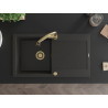 Mexen Leo granitspüle 1-beckig mit abtropffläche und Küchenarmatur Elia, schwarz/gold metallic - 6501-75-670101-50