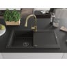 Mexen Leo Granitspüle 1-Becken mit Abtropffläche und Küchenarmatur Elia, schwarz/gold metallic - 6501-75-670101-50-B