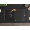Mexen Leo Granitspüle 1-Becken mit Abtropffläche und Küchenarmatur Elia, schwarz/gold metallic - 6501-75-670101-50-B