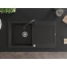 Mexen Leo Granitspüle 1-Kammer mit Abtropffläche und Küchenarmatur Elia, schwarz/gold metallic - 6501-75-670101-70
