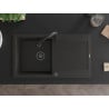 Mexen Leo granit Spüle 1-Becken mit Abtropffläche und Küchenarmatur Elia, schwarz/gold metallic - 6501-75-670101-70-B