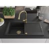 Mexen Leo Granitspüle 1-beckig mit Abtropffläche und Küchenarmatur Elia, schwarz - 6501-77-670101-50