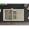 Mexen Matias 1,5-fach Granitspüle mit Abtropffläche und Küchenarmatur Elia, beige - 6502-69-670101-69