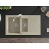 Mexen Matias Granitspüle 1,5 Becken mit Abtropffläche und Küchenarmatur Elia, beige - 6502-69-670101-69