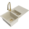 Mexen Matias Granitspüle 1,5-beckig mit Abtropffläche und Küchenarmatur Elia, beige - 6502-69-670101-50