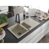 Mexen Matias Granitspüle 1,5-beckig mit Abtropffläche und Küchenarmatur Elia, beige - 6502-69-670101-70