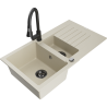 Mexen Matias Granitspüle 1,5-beckig mit Abtropffläche und Küchenarmatur Elia, beige - 6502-69-670101-70