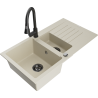 Mexen Matias Granitspüle 1,5 Kammern mit Abtropffläche und Küchenarmatur Elia, beige - 6502-69-670101-70