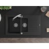 Mexen Matias Granitspüle 1,5-Becken mit Abtropffläche und Küchenarmatur Elia, schwarz/silber metallic - 6502-73-670101-00