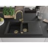 Mexen Matias Granitspüle 1,5-beckig mit Abtropffläche und Küchenarmatur Elia, schwarz/silber metallic - 6502-73-670101-50