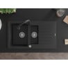 Mexen Matias Granitspüle 1,5-beckig mit Abtropffläche und Küchenarmatur Elia, schwarz/silber Metallic - 6502-73-670101-70