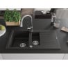 Mexen Matias Granitspüle 1,5-fach mit Abtropffläche und Küchenarmatur Elia, schwarz/gold metallic - 6502-75-670101-00