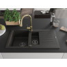 Mexen Matias Granitspüle 1,5-Becken mit Abtropffläche und Küchenarmatur Elia, schwarz/gold metallic - 6502-75-670101-50-B