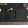 Mexen Matias Granitspüle 1,5-Becken mit Abtropffläche und Küchenarmatur Elia, schwarz/gold metallic - 6502-75-670101-50-B