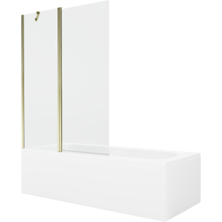 Mexen Vega rechteckige Badewanne 150 x 70 cm mit Verkleidung und 1-flügliger Duschabtrennung 120 cm, transparent, gold - 5501150