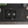 Mexen Matias Granitspüle 1,5-Kammer mit Abtropffläche und Küchenarmatur Elia, schwarz/goldener Metallic - 6502-75-670101-70