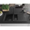 Mexen Matias Granitspüle 1,5-Becken mit Abtropffläche und Küchenarmatur Elia, schwarz/goldener Metallic - 6502-75-670101-70-B