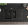 Mexen Matias Granitspüle 1,5-Becken mit Abtropffläche und Küchenarmatur Elia, schwarz/goldener Metallic - 6502-75-670101-70-B
