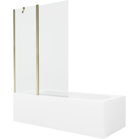 Mexen Vega rechteckige Badewanne 160 x 70 cm mit Verkleidung und 1-flügliger Duschabtrennung 120 cm, transparent, gold - 5501160