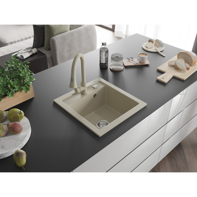 Mexen Vito Granitspüle 1-Becken mit Küchenarmatur Elia, beige - 6503-69-670101-69