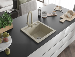 Mexen Vito Granitspüle 1-Becken mit Küchenarmatur Elia, beige - 6503-69-670101-69