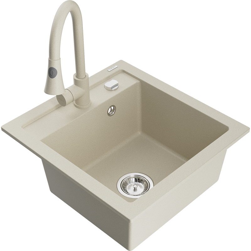 Mexen Vito Granitspüle 1-Becken mit Küchenarmatur Elia, beige - 6503-69-670101-69