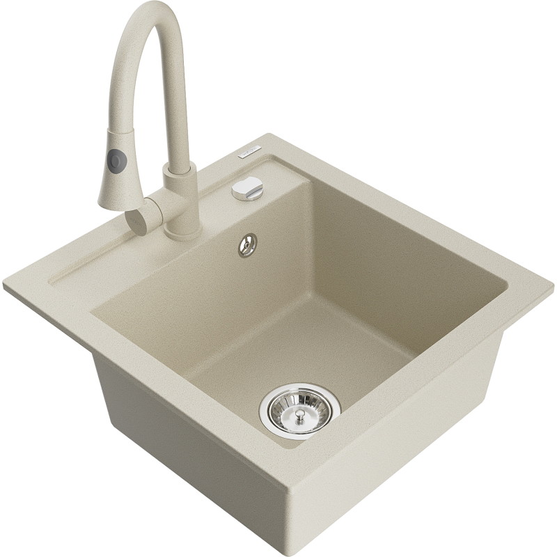Mexen Vito granitspüle 1-beckig mit Küchenarmatur Elia, beige - 6503-69-670101-69
