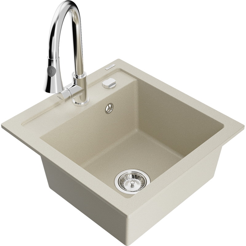 Mexen Vito Granitspüle 1-beckig mit Küchenarmatur Elia, beige - 6503-69-670101-00