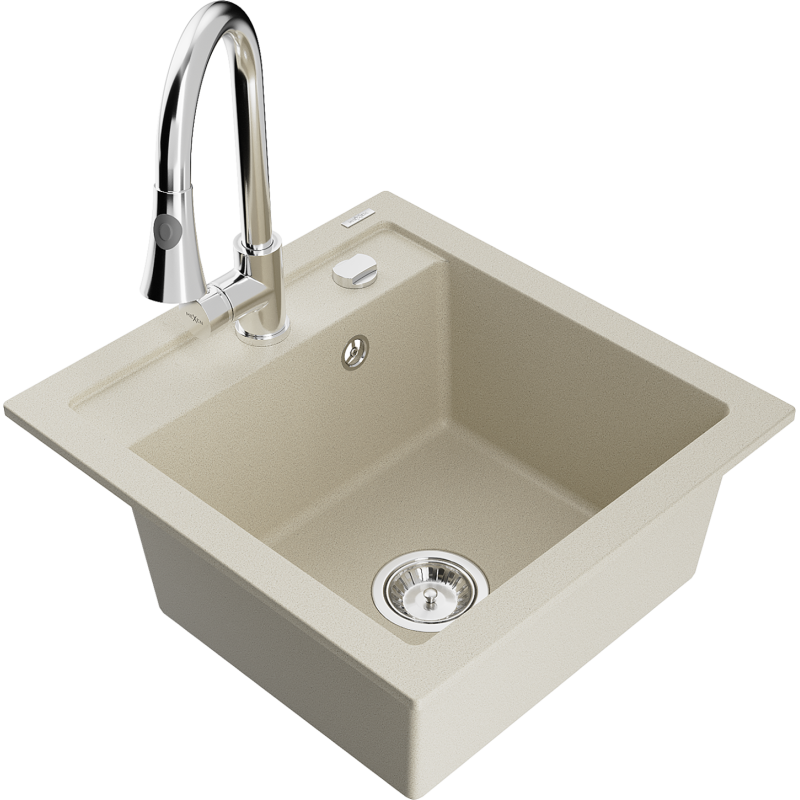 Mexen Vito Granitspüle 1-Kammer mit Küchenarmatur Elia, beige - 6503-69-670101-00