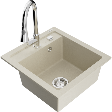 Mexen Vito 1-Becken-Granit-Spüle mit Mischbatterie Elia, Beige - 6503-69-670101-00