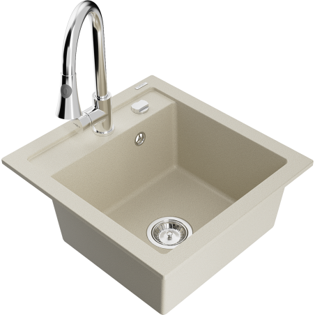 Mexen Vito Granitspüle 1-Kammer mit Küchenarmatur Elia, beige - 6503-69-670101-00
