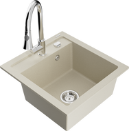 Mexen Vito Granitspüle 1-Kammer mit Küchenarmatur Elia, beige - 6503-69-670101-00